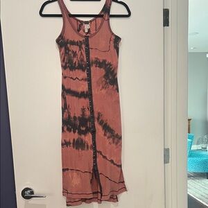 We The Free Tie-Dye Mini Dress in Black and Coral Pink XS